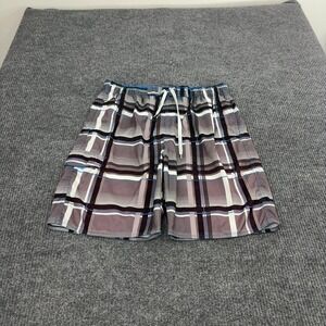 No Fear Board Shorts Mens L Grey Polyester Plaid Cargo Pocket Y2K Skate Surf